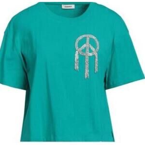 Sandro Women's Teal Green Embellished Peace Sign T-Shirt Size 3/L